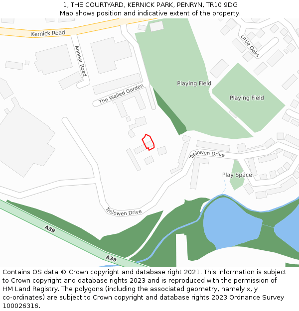 1, THE COURTYARD, KERNICK PARK, PENRYN, TR10 9DG: Location map and indicative extent of plot