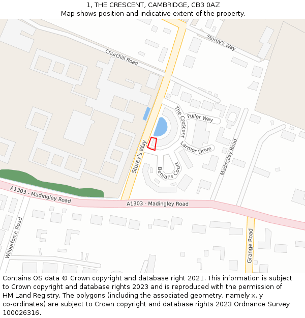 1, THE CRESCENT, CAMBRIDGE, CB3 0AZ: Location map and indicative extent of plot