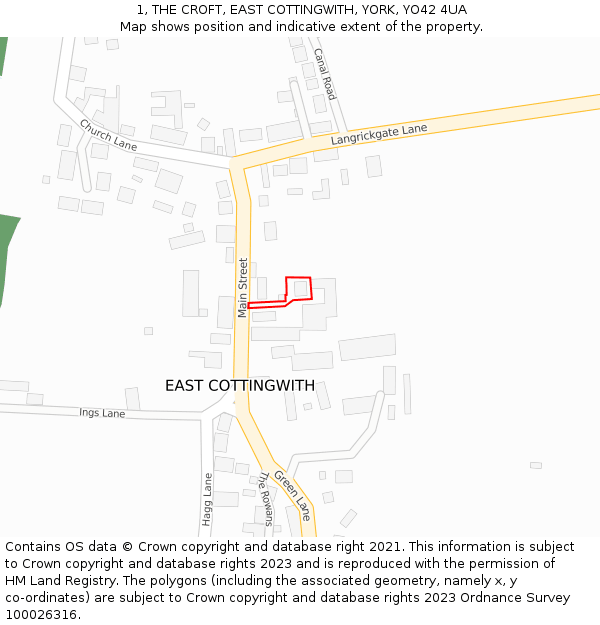 1, THE CROFT, EAST COTTINGWITH, YORK, YO42 4UA: Location map and indicative extent of plot