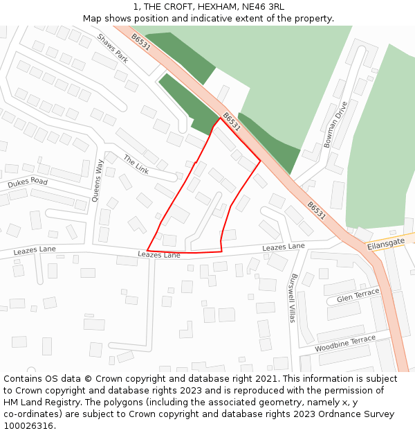 1, THE CROFT, HEXHAM, NE46 3RL: Location map and indicative extent of plot