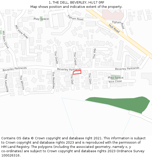 1, THE DELL, BEVERLEY, HU17 0RF: Location map and indicative extent of plot