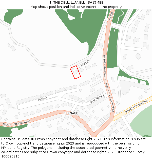 1, THE DELL, LLANELLI, SA15 4EE: Location map and indicative extent of plot