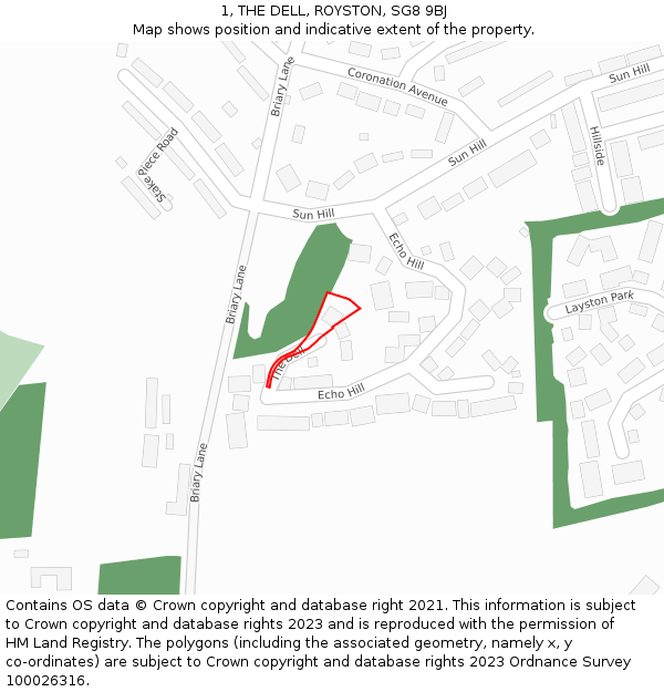 1, THE DELL, ROYSTON, SG8 9BJ: Location map and indicative extent of plot