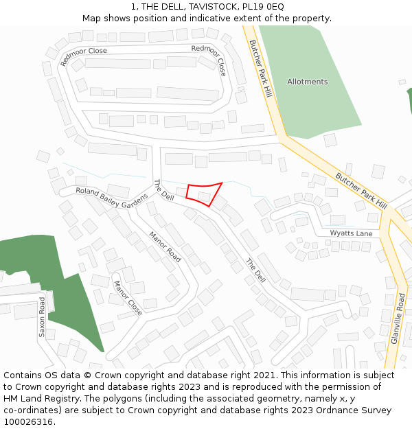 1, THE DELL, TAVISTOCK, PL19 0EQ: Location map and indicative extent of plot