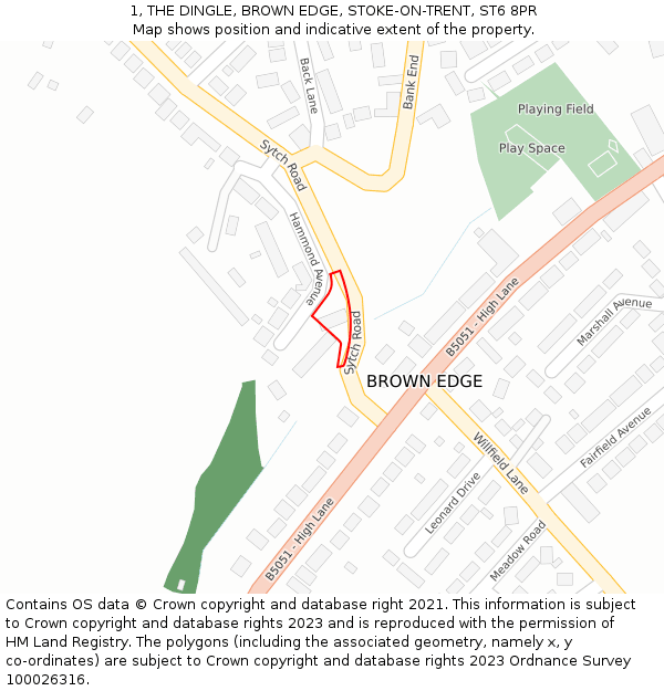 1, THE DINGLE, BROWN EDGE, STOKE-ON-TRENT, ST6 8PR: Location map and indicative extent of plot