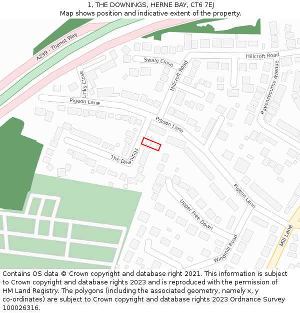 1, THE DOWNINGS, HERNE BAY, CT6 7EJ: Location map and indicative extent of plot