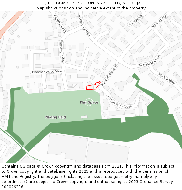 1, THE DUMBLES, SUTTON-IN-ASHFIELD, NG17 1JX: Location map and indicative extent of plot