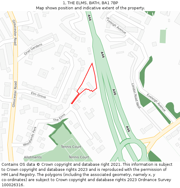 1, THE ELMS, BATH, BA1 7BP: Location map and indicative extent of plot