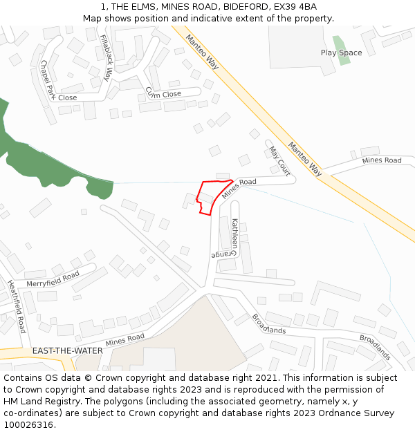 1, THE ELMS, MINES ROAD, BIDEFORD, EX39 4BA: Location map and indicative extent of plot