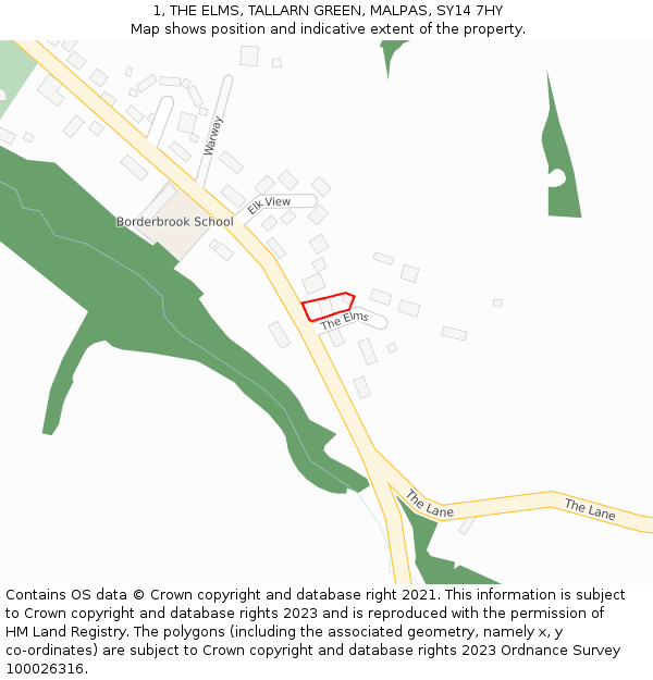 1, THE ELMS, TALLARN GREEN, MALPAS, SY14 7HY: Location map and indicative extent of plot