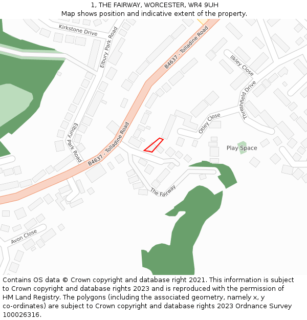 1, THE FAIRWAY, WORCESTER, WR4 9UH: Location map and indicative extent of plot