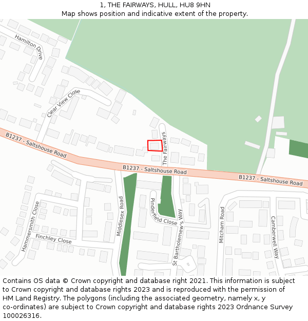 1, THE FAIRWAYS, HULL, HU8 9HN: Location map and indicative extent of plot