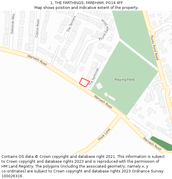 1, THE FARTHINGS, FAREHAM, PO14 4FF: Location map and indicative extent of plot