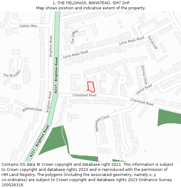 1, THE FIELDINGS, BANSTEAD, SM7 2HF: Location map and indicative extent of plot