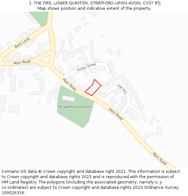 1, THE FIRS, LOWER QUINTON, STRATFORD-UPON-AVON, CV37 8TJ: Location map and indicative extent of plot