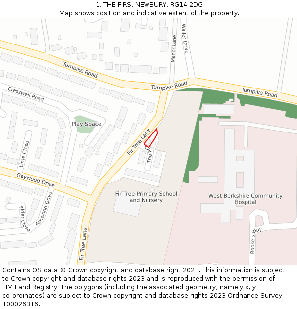 1, THE FIRS, NEWBURY, RG14 2DG: Location map and indicative extent of plot
