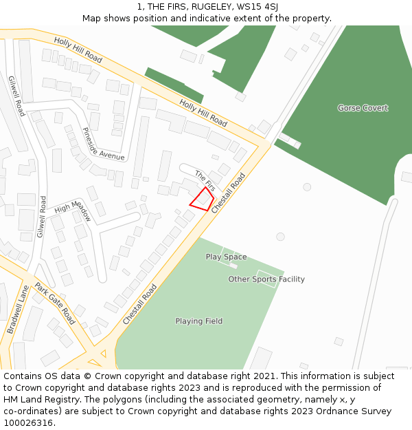1, THE FIRS, RUGELEY, WS15 4SJ: Location map and indicative extent of plot