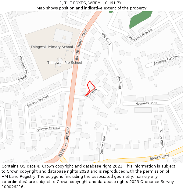 1, THE FOXES, WIRRAL, CH61 7YH: Location map and indicative extent of plot