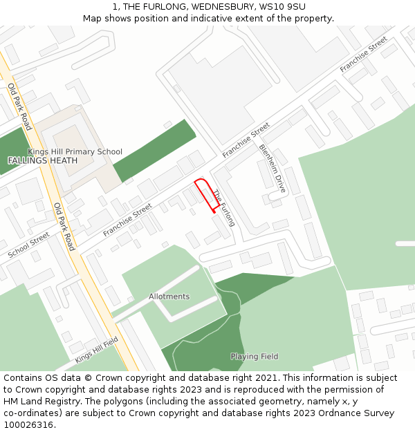 1, THE FURLONG, WEDNESBURY, WS10 9SU: Location map and indicative extent of plot