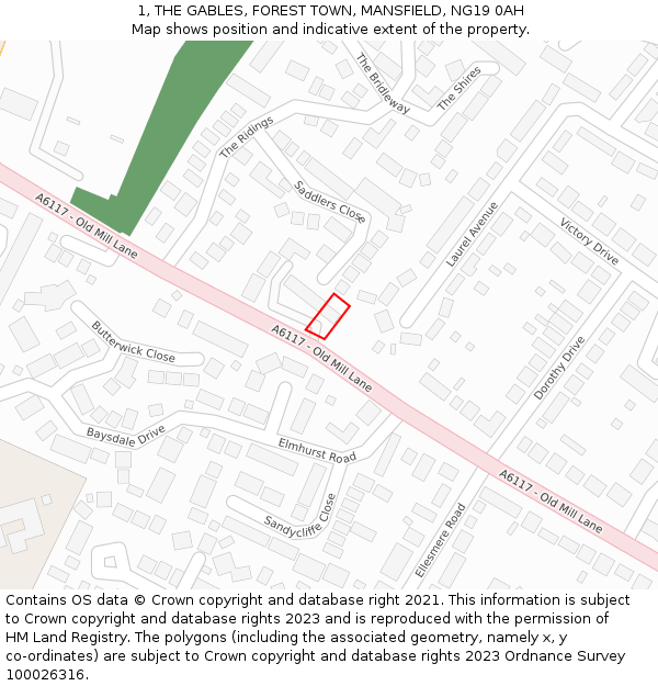 1, THE GABLES, FOREST TOWN, MANSFIELD, NG19 0AH: Location map and indicative extent of plot