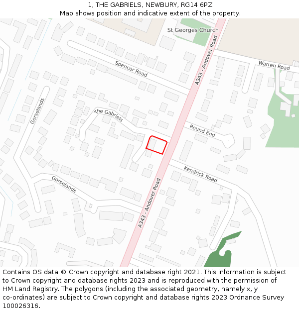 1, THE GABRIELS, NEWBURY, RG14 6PZ: Location map and indicative extent of plot