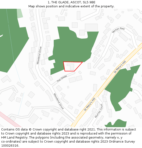 1, THE GLADE, ASCOT, SL5 9BE: Location map and indicative extent of plot