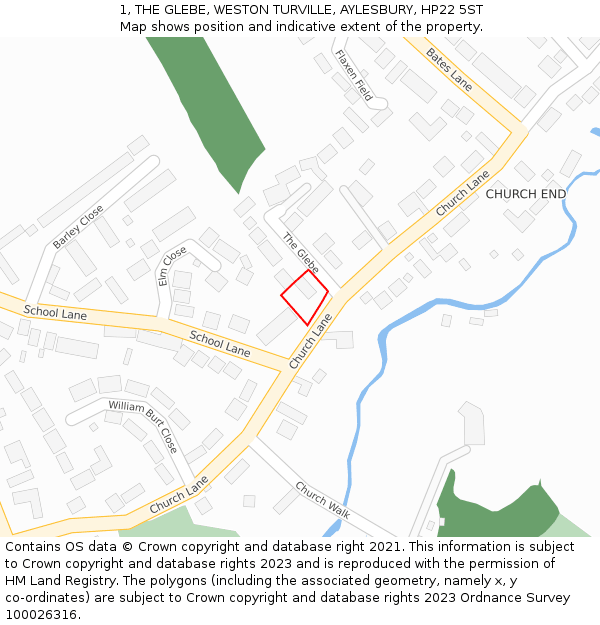 1, THE GLEBE, WESTON TURVILLE, AYLESBURY, HP22 5ST: Location map and indicative extent of plot