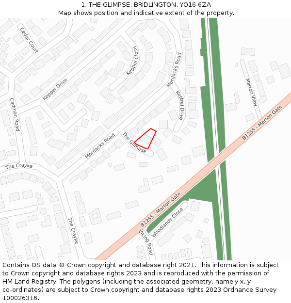 1, THE GLIMPSE, BRIDLINGTON, YO16 6ZA: Location map and indicative extent of plot