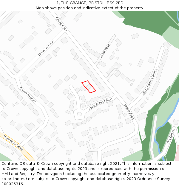 1, THE GRANGE, BRISTOL, BS9 2RD: Location map and indicative extent of plot