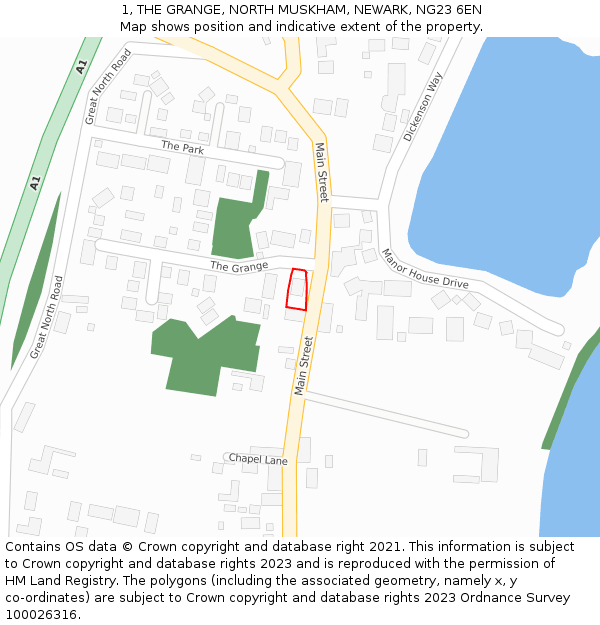 1, THE GRANGE, NORTH MUSKHAM, NEWARK, NG23 6EN: Location map and indicative extent of plot