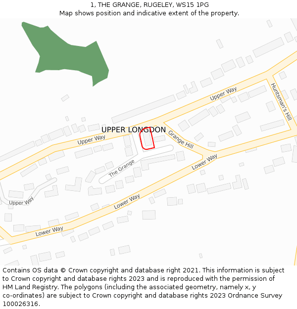 1, THE GRANGE, RUGELEY, WS15 1PG: Location map and indicative extent of plot