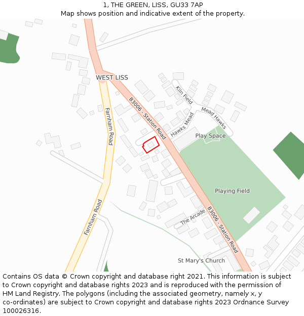 1, THE GREEN, LISS, GU33 7AP: Location map and indicative extent of plot