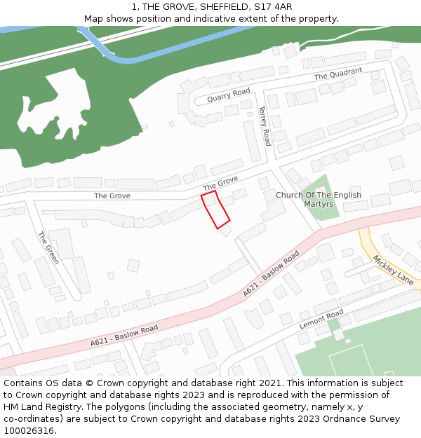 1, THE GROVE, SHEFFIELD, S17 4AR: Location map and indicative extent of plot