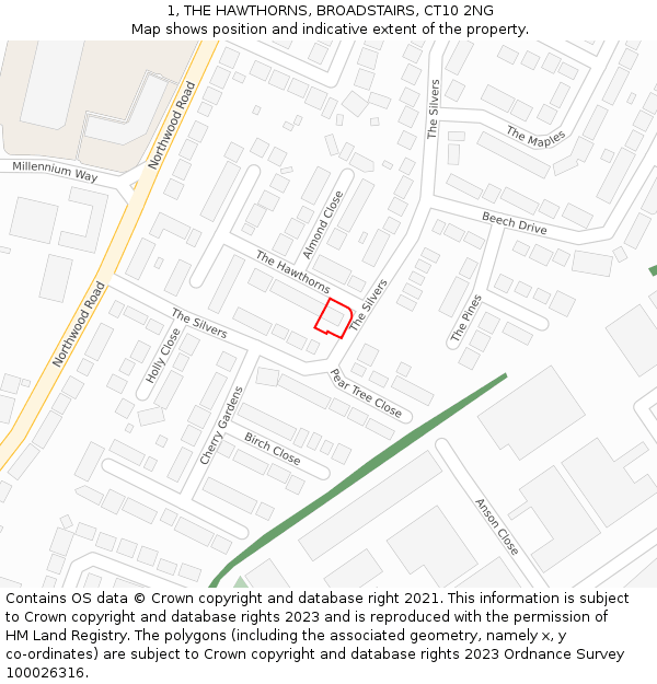 1, THE HAWTHORNS, BROADSTAIRS, CT10 2NG: Location map and indicative extent of plot