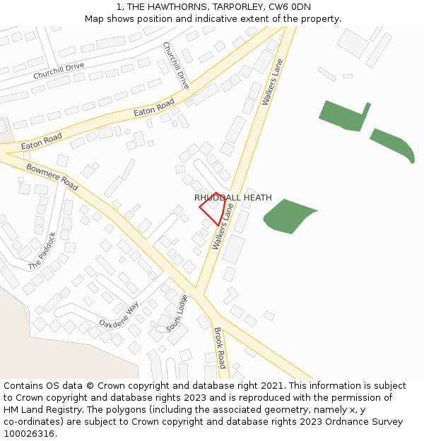 1, THE HAWTHORNS, TARPORLEY, CW6 0DN: Location map and indicative extent of plot