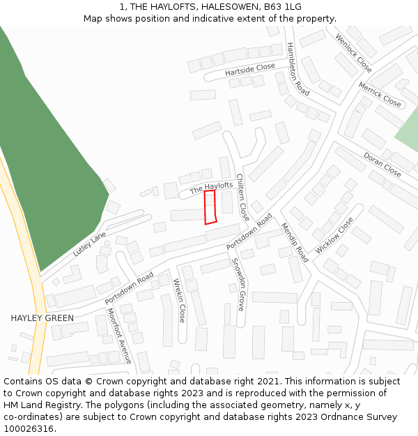 1, THE HAYLOFTS, HALESOWEN, B63 1LG: Location map and indicative extent of plot