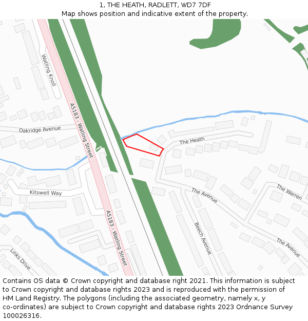 1, THE HEATH, RADLETT, WD7 7DF: Location map and indicative extent of plot