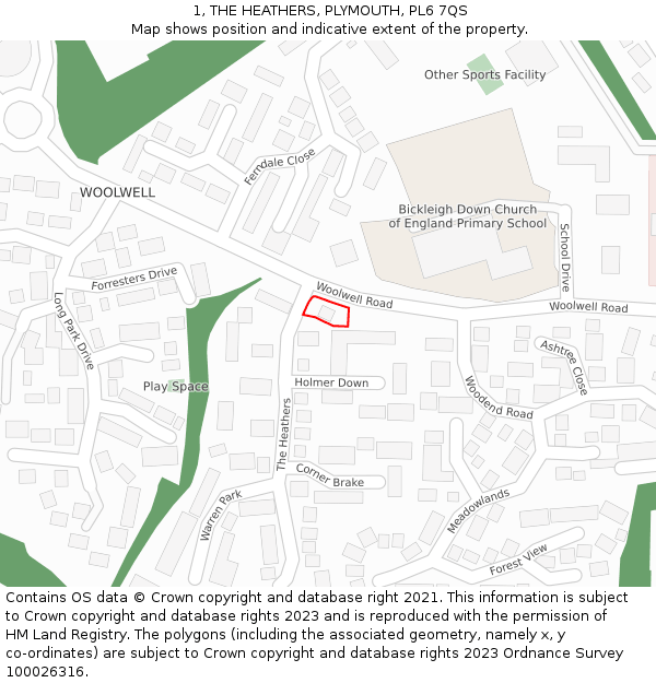 1, THE HEATHERS, PLYMOUTH, PL6 7QS: Location map and indicative extent of plot