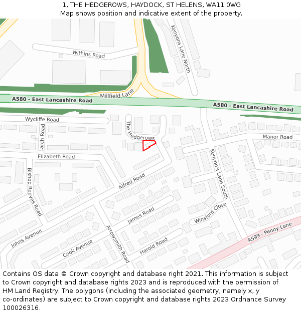 1, THE HEDGEROWS, HAYDOCK, ST HELENS, WA11 0WG: Location map and indicative extent of plot