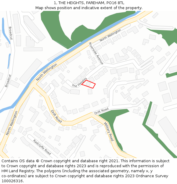 1, THE HEIGHTS, FAREHAM, PO16 8TL: Location map and indicative extent of plot