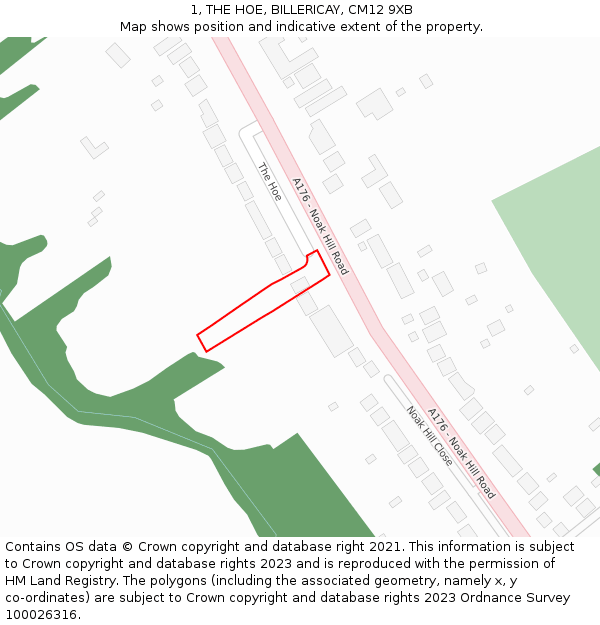 1, THE HOE, BILLERICAY, CM12 9XB: Location map and indicative extent of plot