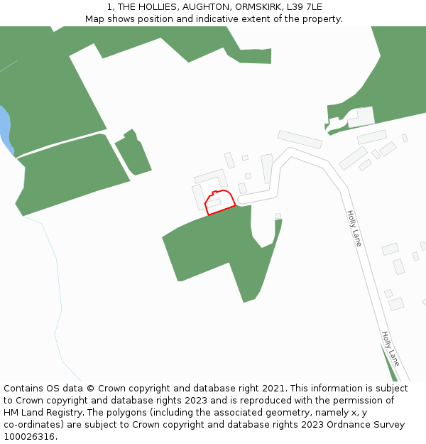1, THE HOLLIES, AUGHTON, ORMSKIRK, L39 7LE: Location map and indicative extent of plot