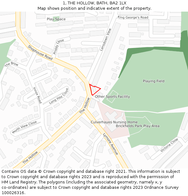 1, THE HOLLOW, BATH, BA2 1LX: Location map and indicative extent of plot