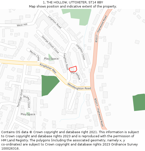 1, THE HOLLOW, UTTOXETER, ST14 8BY: Location map and indicative extent of plot