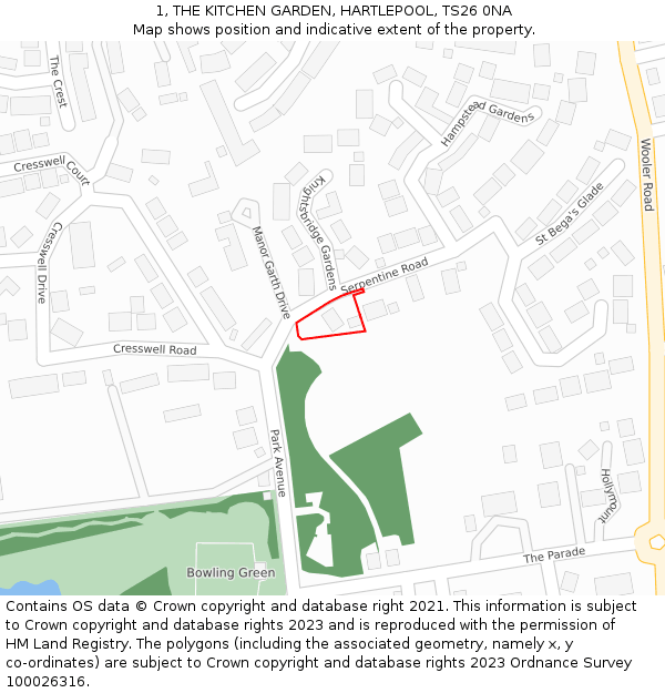 1, THE KITCHEN GARDEN, HARTLEPOOL, TS26 0NA: Location map and indicative extent of plot