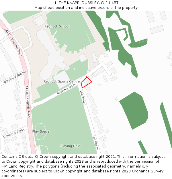 1, THE KNAPP, DURSLEY, GL11 4BT: Location map and indicative extent of plot