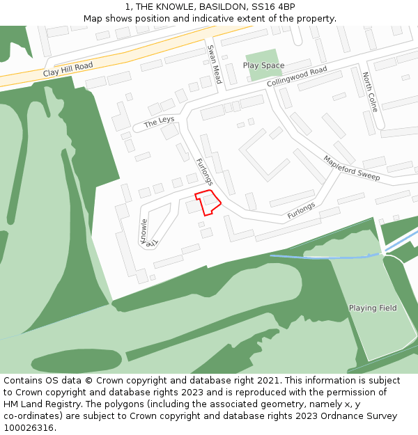 1, THE KNOWLE, BASILDON, SS16 4BP: Location map and indicative extent of plot