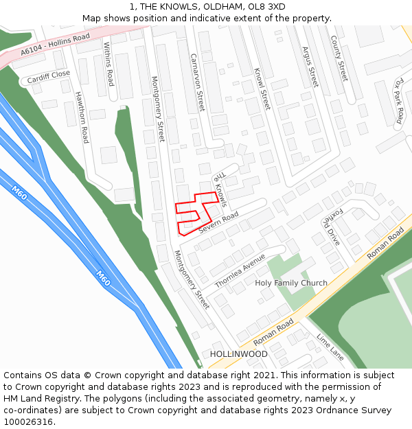 1, THE KNOWLS, OLDHAM, OL8 3XD: Location map and indicative extent of plot