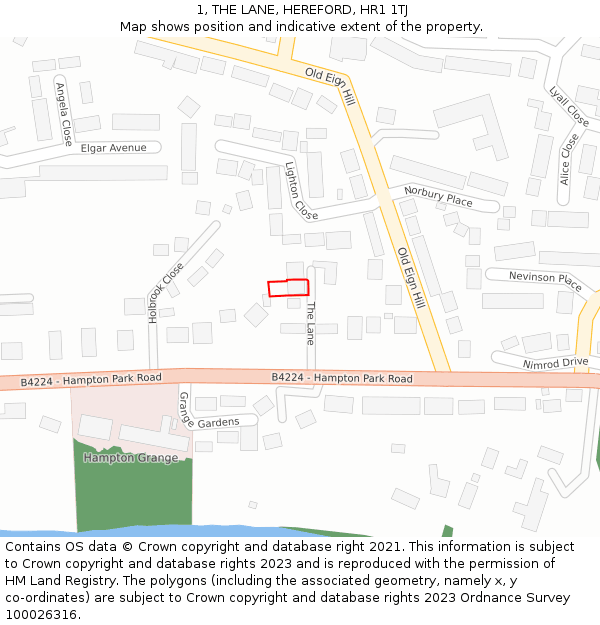 1, THE LANE, HEREFORD, HR1 1TJ: Location map and indicative extent of plot