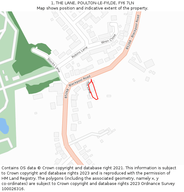 1, THE LANE, POULTON-LE-FYLDE, FY6 7LN: Location map and indicative extent of plot